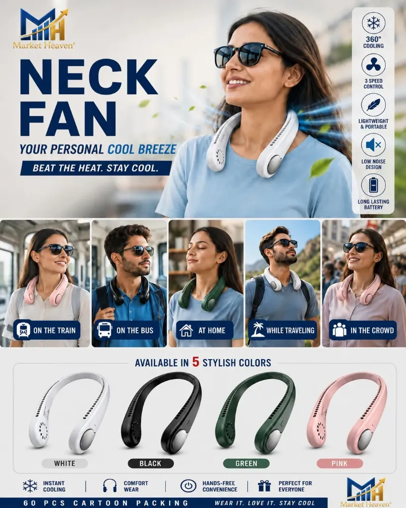 [Neck Fan, Bladeless Cooling Fan] Portable Neck Fan, Bladeless Cooling Fan, 8H Working Time, Headphone Design Personal Fan, Adjustable Neck Fan with 3 Speeds, for Travel Desk Bedroom (Multicolour)