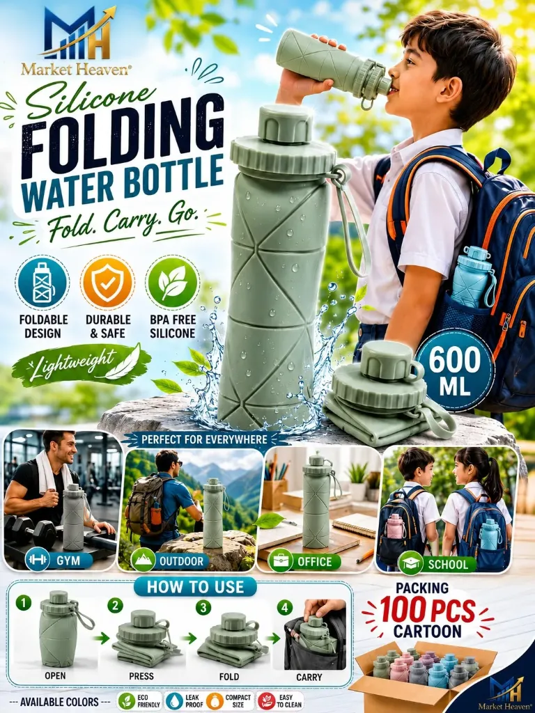 Silicone Water Bottle 600ml Portable Travel Sports Bottle Foldable Leakproof Reusable Drinking Bottle for Gym Hiking Camping Outdoor Use Lightweight Water Container