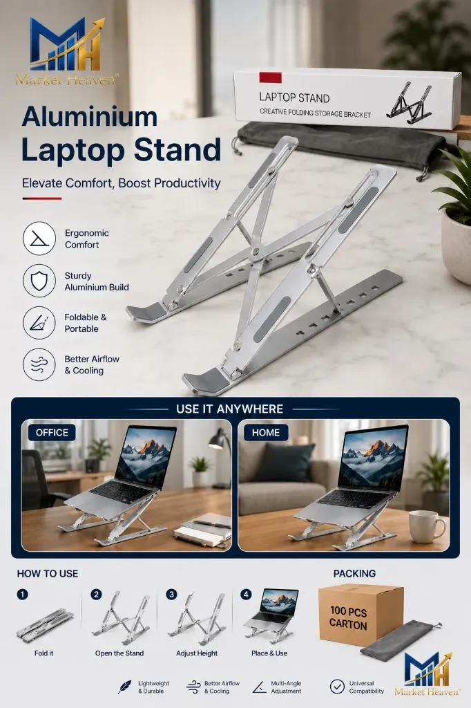 [Poldable Portable Tabletop Laptop/Desktop Riser Stand] Poldable Portable Tabletop Laptop/Desktop Riser Stand Holder Compatible for MacBook, HP, Dell, Lenovo & All Other Notebook (Silver)