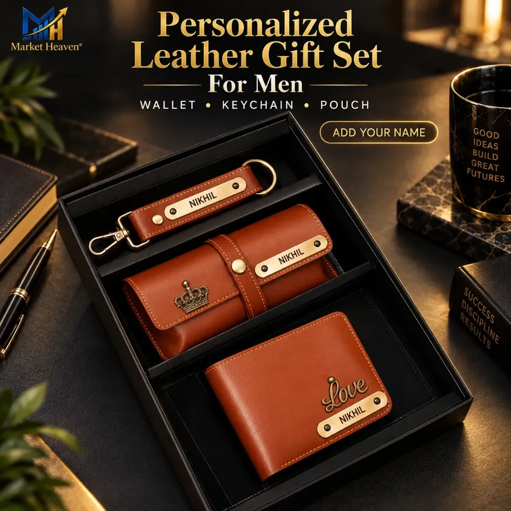 Personalized Leather Gift Set for Men – Wallet, Keychain & Pouch