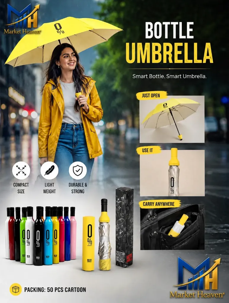 Bottle Umbrella, Wine Bottle Shape, Foldable with Case, Compact, Manual, Portable, Multi Colour, for Girls, Women, Men, and Kids