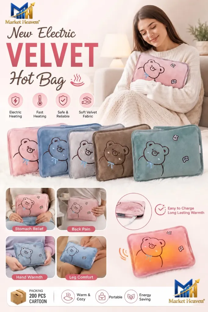 Rechargeable Electric Hot Water Bag with Soft Rabbit Fur Cover, Portable Hand Warmer Heating Pad for Pain Relief & Winter Warmth [Random Color]