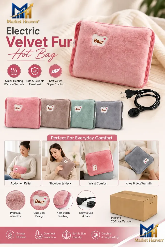 Rechargeable Electric Hot Water Bag with Soft Rabbit Fur Cover, Portable Hand Warmer Heating Pad for Pain Relief & Winter Warmth [Random Color]