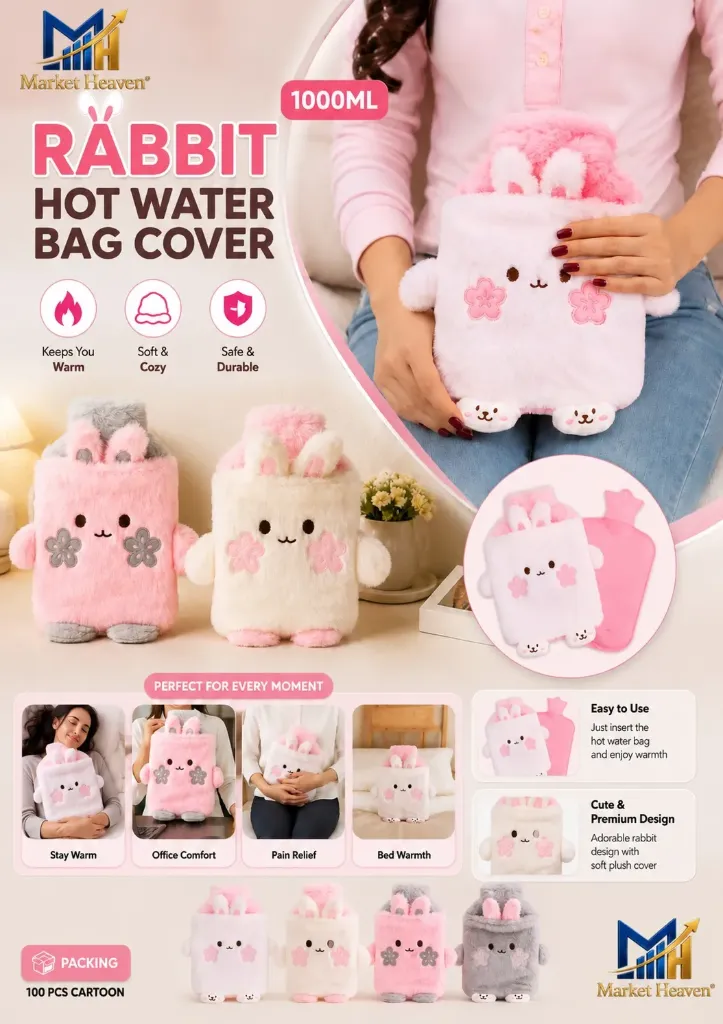 [Rabbit Hot Water Bag] Rabbit Hot Water Bag with Soft Cover 2000 ML | Hot Water Bags for Pain Relief,Period Cramps | Ideal for Neck,Hand Feet and Shoulder,Menstrual,Hot and Cold Compress (2000 Ml PINK - COLOR)