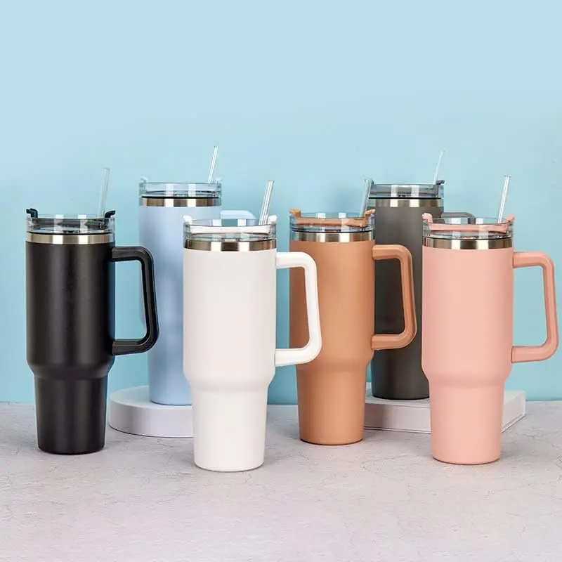 Tumbler with Handle, Insulated Tumbler with Lid and Straw, Reusable Stainless Steel Vacuum Insulated Water Bottle Travel Coffee Mug Cup Maintains Cold Ice and Heat for Hours