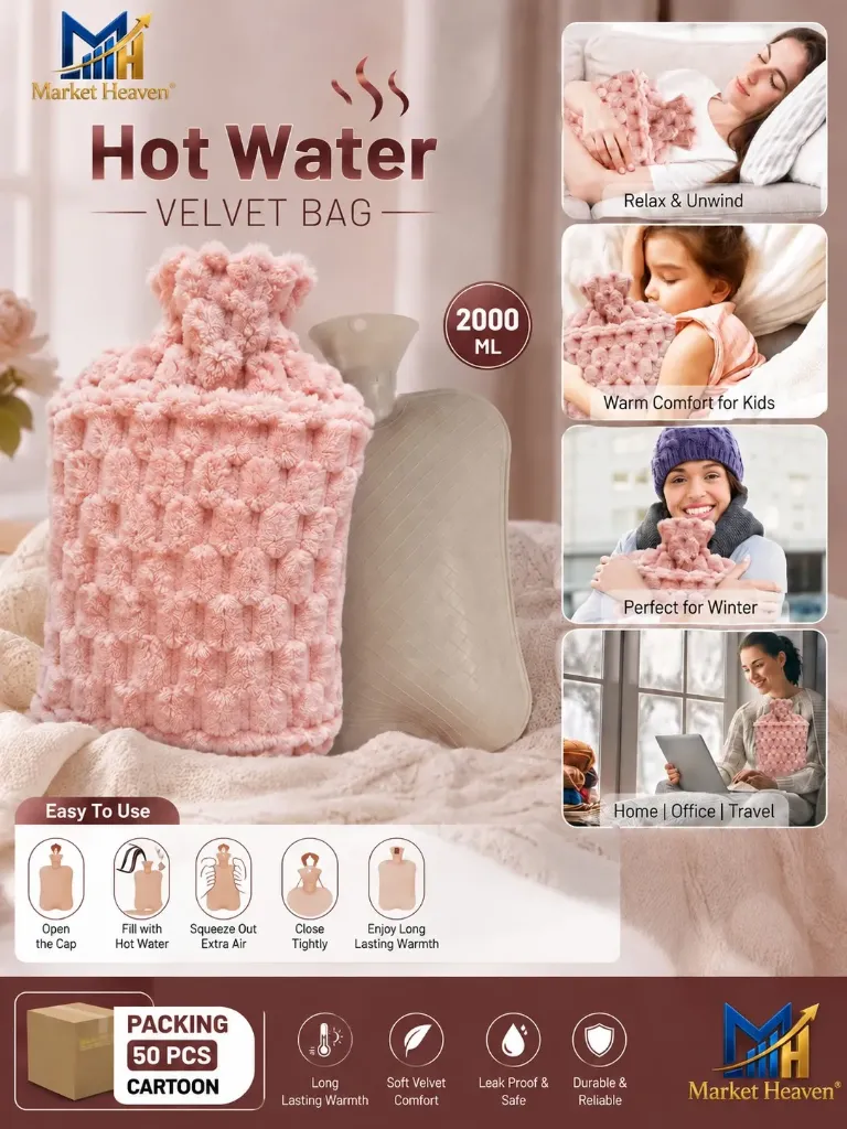Extra Large Hot Water Bottle with Soft Plush Cover & Hand Pocket, Hot Cold Therapy Pack for Pain Relief, Long Lasting Warmth for Bed & Feet Pink