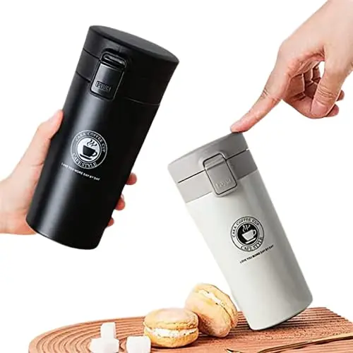 [MH-34] Coffee Mug Double Wall Stainless Steel Tumbler Vacuum Flask Bottle Thermo Tea Mug Travel Thermoses Mug 380ML - Tumbler with Flip Lid Mesh Filter Hot and Cold (Multicolor) (380ML, 1)