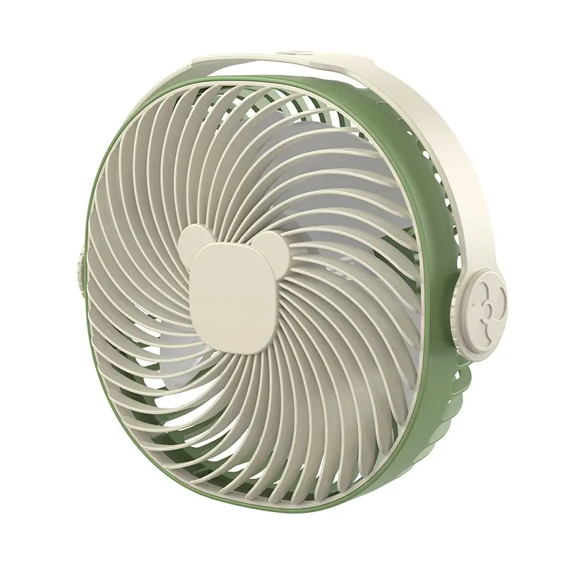 Small desktop fan, portable USB charging fan, 360 ° inclined hanging personal mini fan, plug and play night light fan, strong wind, ultra quiet, 3-speed mode (green)