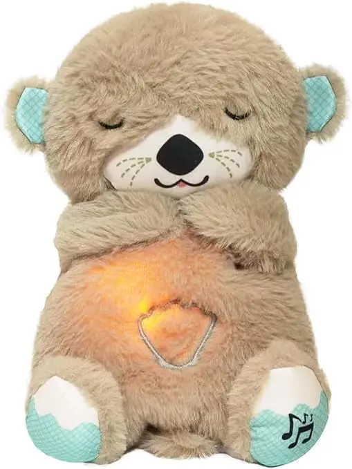 [MH-27] Breathing Teddy Bear Plush Sound Machine Baby Gift with Music, Lights & Breathing Motion Infant Toys for Newborns Soft Breathing Stitch Teddy, Soothing Portable Otter for Childrens(Otter-Toy)