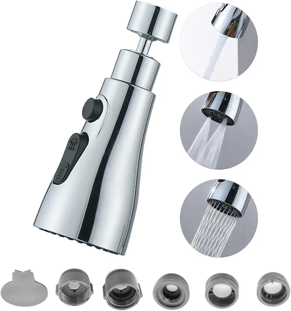 Tap Head Replacement Head, 3 Functions 360° Swivel Tap Sink Tap Spray Head, G1 / 2 Connection Replacement for Kitchen Tap Replacement Spray Head Polished