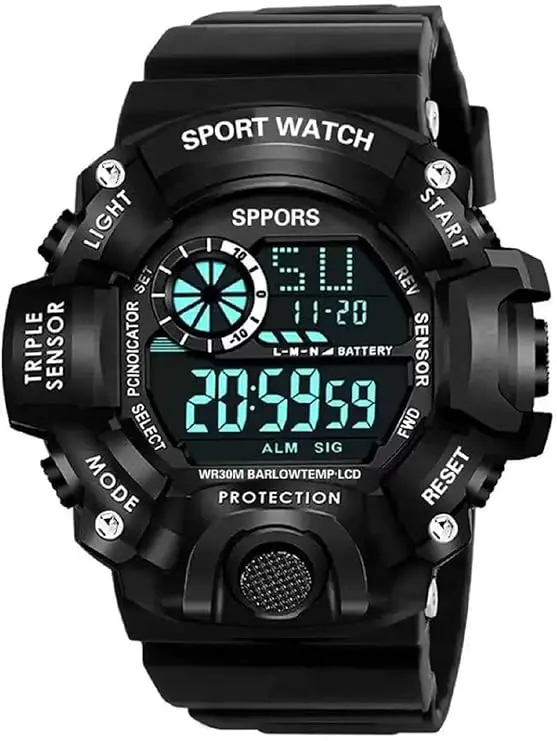 C-Shock Digital Men's Watch Shockproof Multi-Functional Automatic Waterproof Sports Watch (Black Dial Black Colored Strap)