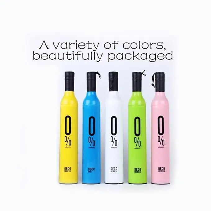 Daily Delight Store Bottle Umbrella | Wine Bottle Shape Foldable Umbrella with Case | Compact Manual Portable Umbrella for Girl, Women, Men, Kids with Bottle Cover (Multi Color)