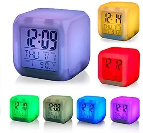 Automatic Plastic 7 Colors Changing Digital Alarm Clock and Mini Bedroom Table Watch (White) Market Heaven