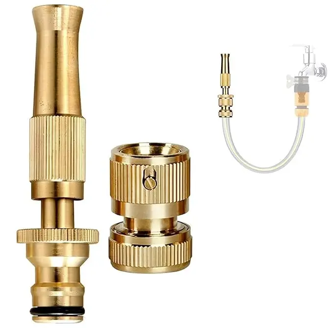 High Pressure Brass Hose Nozzle Adjustable Water Spray Gun for car Motorbike for Gardening, for Washing (GOLD NOZZLE)