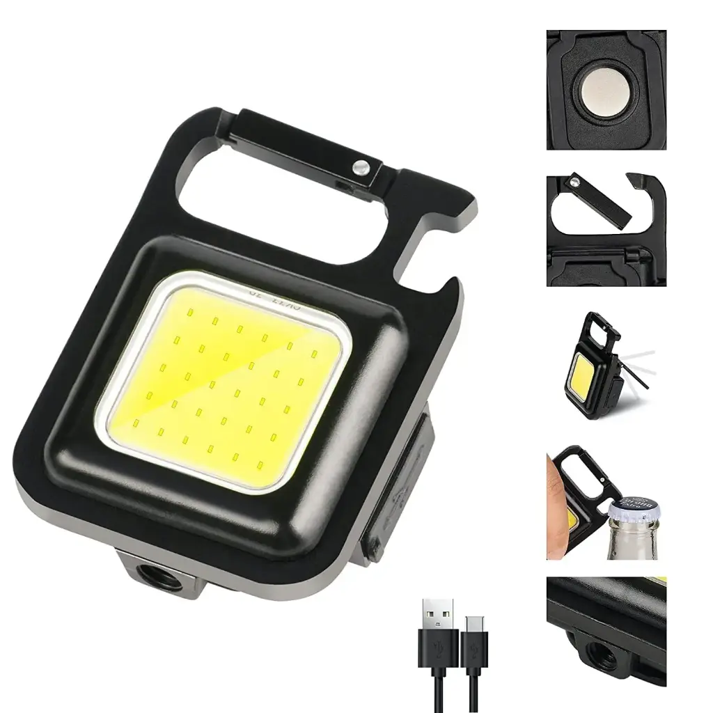 Rechargeable COB Keychain Work Light with 3 Lighting Modes, Magnetic Base, Keyring LED Torch Keychain Flashlights Mini Work Light for Workshop, Repairing, Emergency