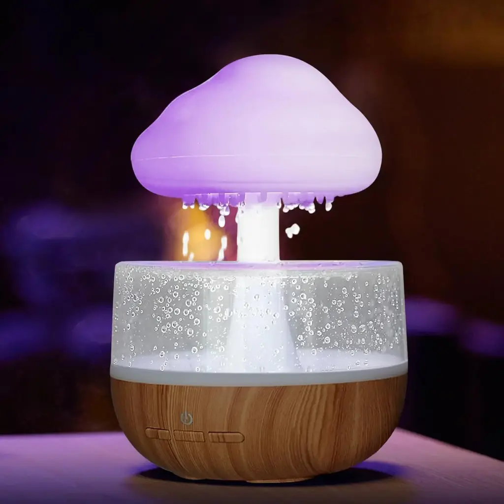 Rain Cloud Air Humidifier Mushroom Waterfall Lamp Water Drip Cloud Diffuser Cute Humidifier LED Night Light for Bedroom, Nursery, Office, Plants Aromatherapy -1PCS