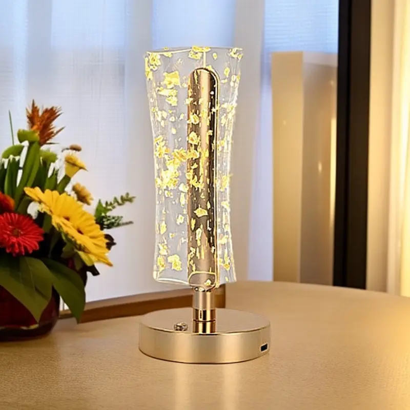 Luxury Golden Cylinder Crystal LED Table Lamp