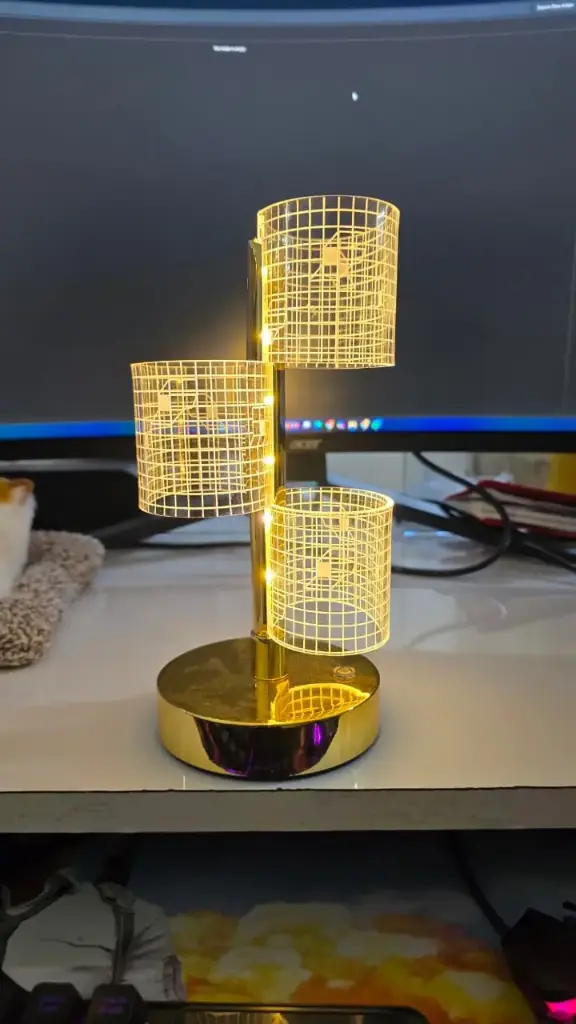 3D Acrylic LED Night Lamp with Gold Base – Starry Sky Waist Design 2, Touch Control Cordless Decorative Table Light for Bedroom, Living Room & Home Decor (Pack of 1, Plastic Body)