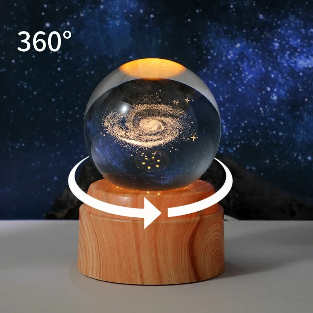 Cross-border rotating crystal ball bedroom night light crafts desktop decoration ornaments holiday gift crystal ornaments