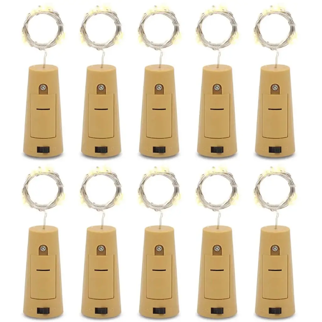 20 Led Wine Bottle Cork Copper Wire String Lights, 2M Battery Operated (Warm White, Pack of 10) 2 Meters