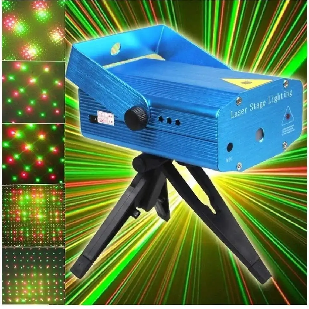 Sound Activated Mini Laser Projector Stage Light – (Red & Green) DJ Party Light with Dot Patterns & Tripod Stand, Plug-in LED Light for Home, Diwali, Wedding & Event Decoration