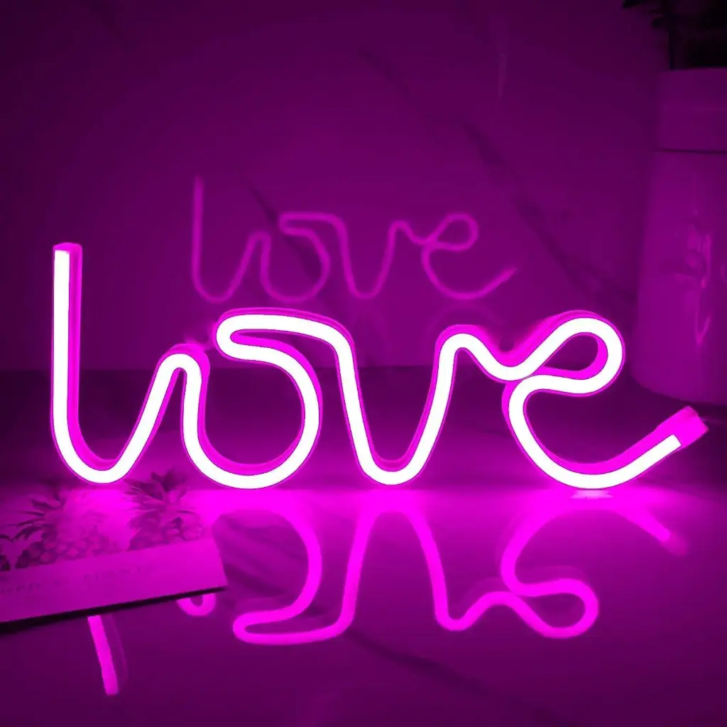 Love Neon Signs Light LED Neon Art Decorative Lights Wall Decor for Bedroom, House, Bar, Pub, Hotel, Beach, Recreational (USB+Battery Powered, Warm White)