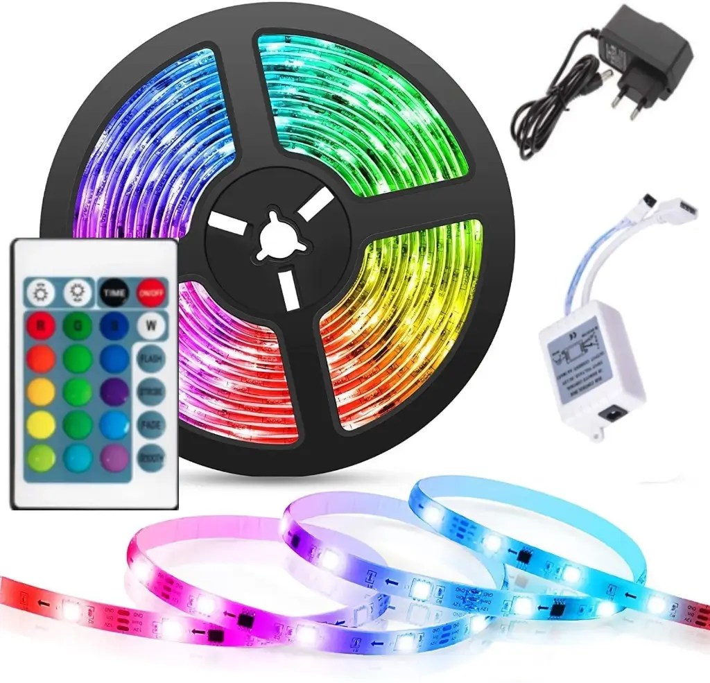 5 Meter 5050 LED Strip Lights, 300 Led RGB Strip Light with Adaptor, Operated with 16 Modes Remote Controller Multicolor LED Lights for Home Decoration, Diwali, Ceiling, TV (RBG)