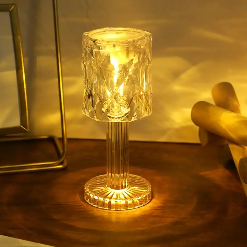 [Crystal Table Lamp Modern Mini Transparent] Crystal Table Lamp Modern Mini Transparent Plastic Bedside Lamps for Bedroom Bedside Table Bed Night Light for Bedroom Living Room Decorative Night Lamp Gift for Girls (Warm White)