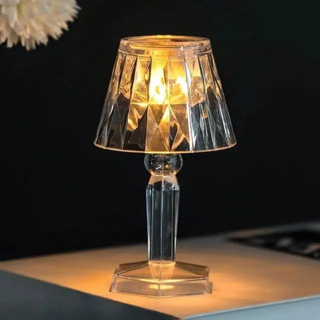Mini Table Lamp Cordless Portable Crystal White Glass Lamps with Golden Bulb Light for Desk Reading, Bedroom, Living Room, Restaurant, Decoration Lamp (Battery Included) Pack of 1
