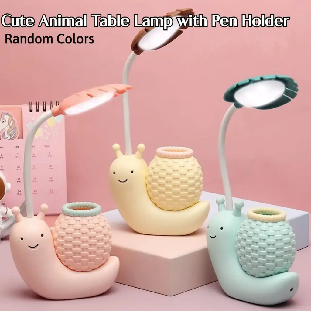 Cute Snail Led Table Lamp Usb Recharge Eye Care Night Lamp With Pen Holder Cute Pen Container, Acrylonitrile Butadiene Styrene, Multicolor
