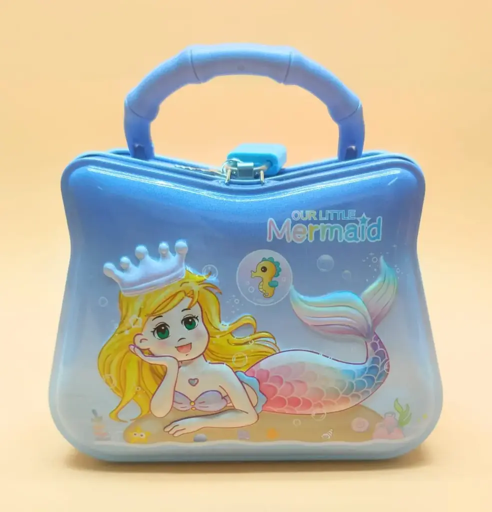 Stylish Mermaid Piggy Bank For Girls Kids - Lock, Modern Theme, Return Gift-Multicolor