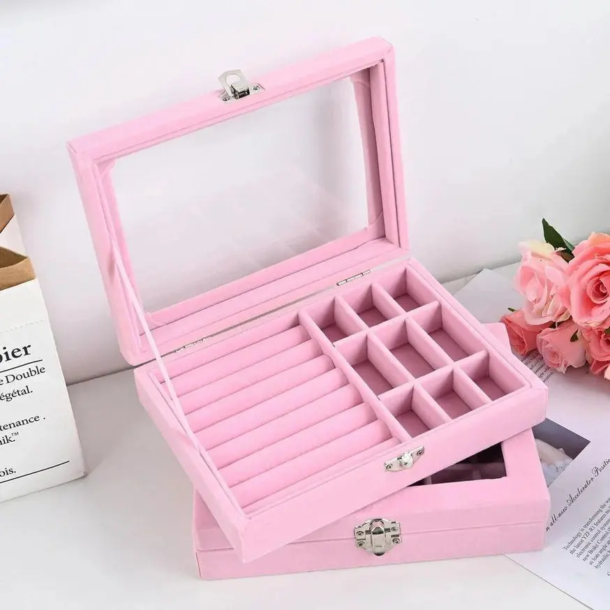 JEWELLERY BOX 9 GRID Jewellery Organiser Velvet Storage Box