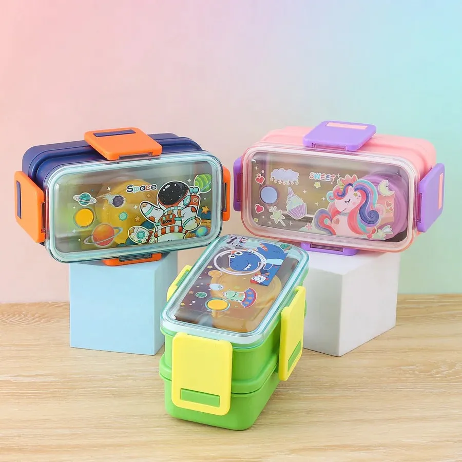 [DOUBLE DACKER PRINTED STAINLESS STEEL BOX] Unicorn Bento Boxes with DOUBLE DACKER PRINTED STAINLESS STEEL Pack Of 1