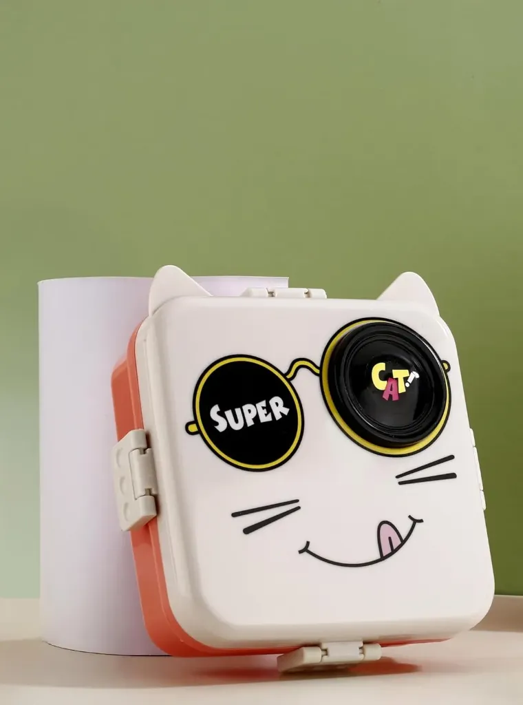 [3-Compartment Smiley Printed Design] 3-Compartment Smiley Printed Design Lunch Box Leak-Proof & BPA-Free Bento Box with Platic Pack Of 1