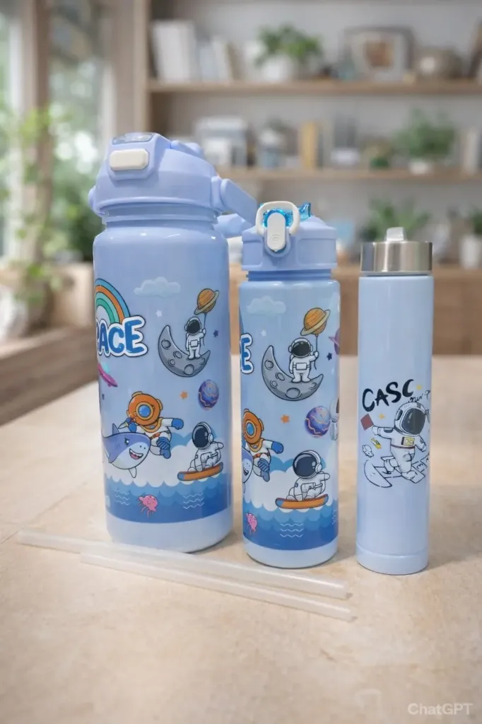[Set of 3 Space-Themed Water Bottle] Set of 3 Space-Themed Water Bottle with Motivational Time Marker | 2000ml, 800ml, 300ml | Durable Non-Toxic Sipper Water Bottle for Office, School, Sports, Gym & Fitness