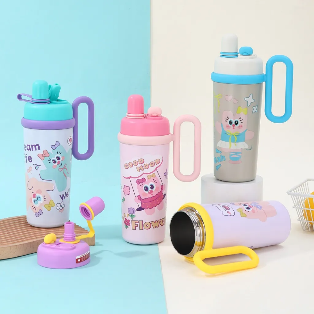 [Stainless Steel Double-Walled Travel Mug] Cartoon Kids Tumbler – 850ml Stainless Steel Double-Walled Travel Mug – Leak-Proof, BPA-Free with Straw – Perfect for School & Outdoor Use Pack Of 1