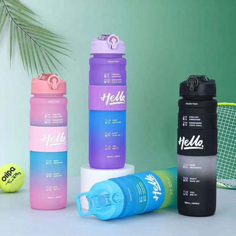 Plastic Water Bottles 1 Litre Sipper Bottle For Adults Motivational Water Bottle Sipper With Straw & Time For Gym Office School Home Water Bottle For Kids (Multi Colour)  Pack Of 1