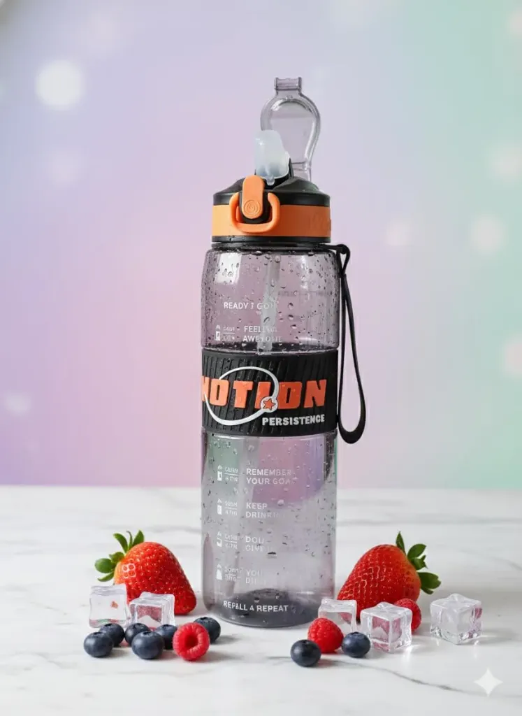 Motivational Water Bottle with Time Marker, 1 Litre, BPA Free, Leakproof, One-Click Sipper, for Gym, Office, School (Black) Pack Of 1