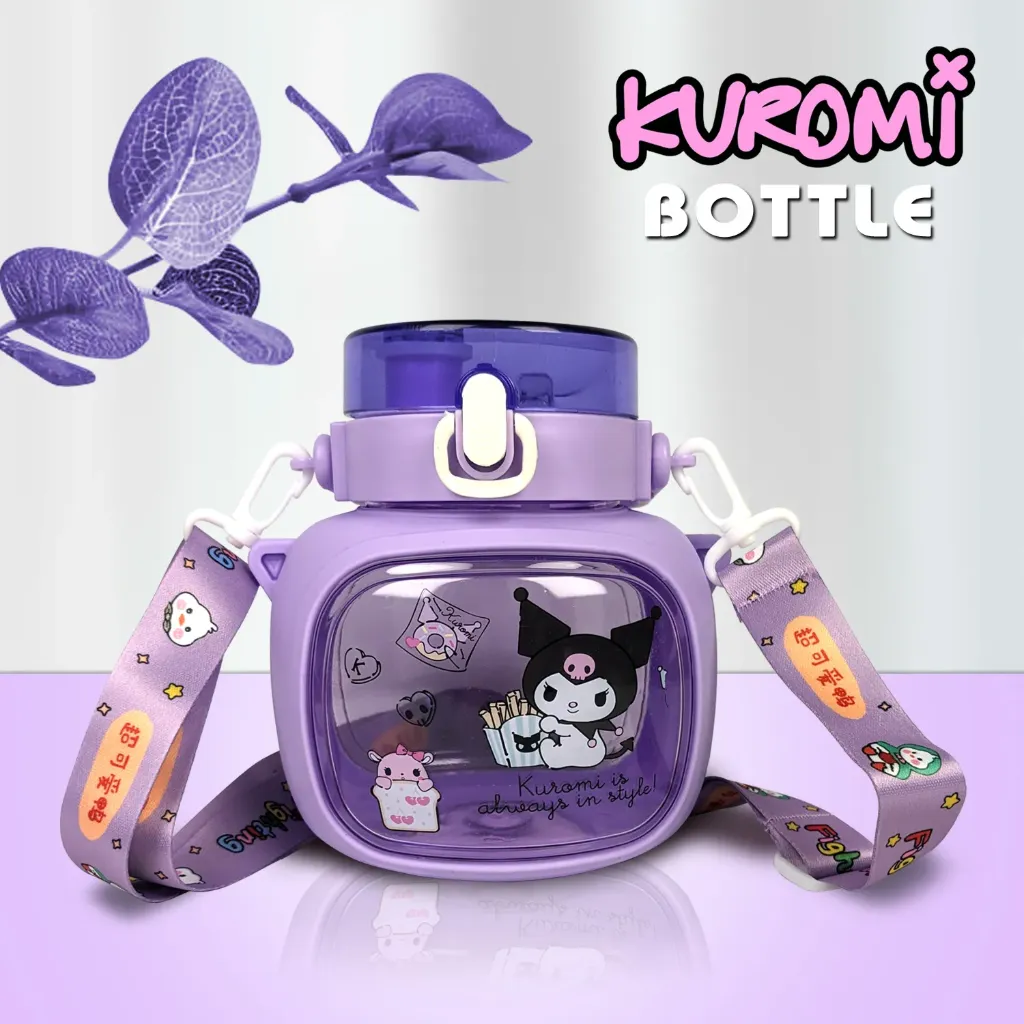 Kids Cartoon Water Bottle with Straw for School, Travel & Daily Use 1000 ml Plastic Bottle (Pack of 1, Multicolor)