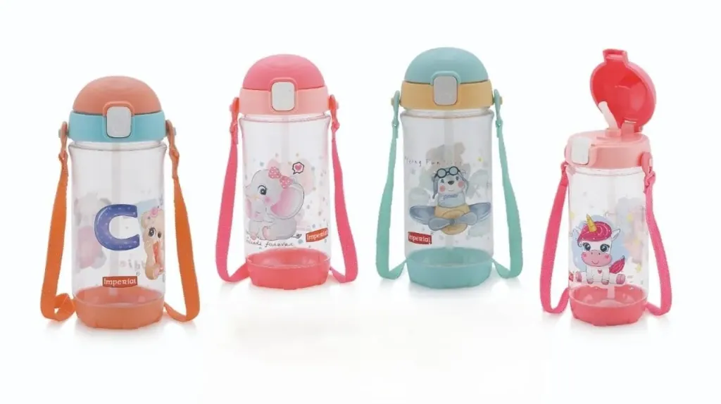 Kids Plastic Water Bottle With Straw And Belt - 1Piece (Random Color Will Be Sent) (500ml, Round, 1