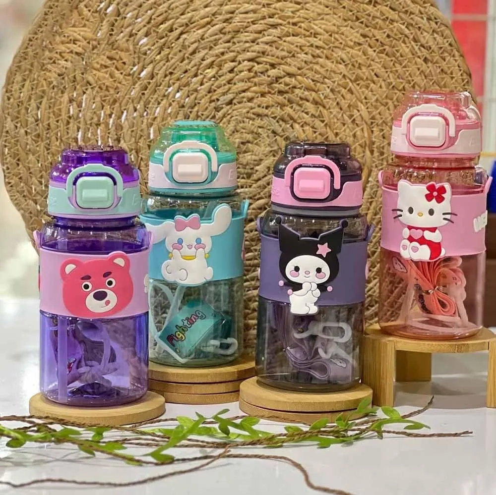 Hello Kitty Water Bottle for School Kids 600 ml Cute Water Bottle for School Girls, Kids Girls with Straw | Steel Water Bottle for Kids | Stylish Water Bottle Pack Of 1