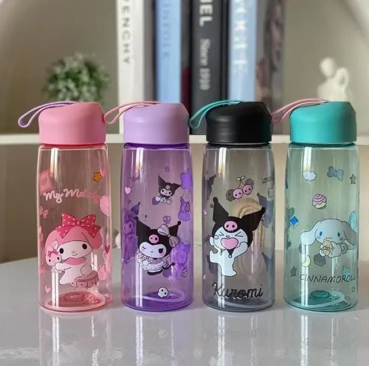 Hello Kitty,My Melody,Kuromi Cartoon Cute Kids Sipper Water bottle Portable Water Bottle With Strap BPA Free Plastic Water Bottle 800ml (PACK OF 1)