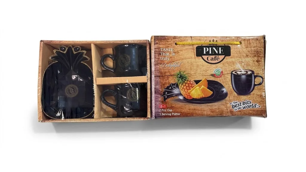 Ceramic Platter with 2 Mugs, Serving Plates Starter Snacks Plates with 2 Coffee Cups, & Black