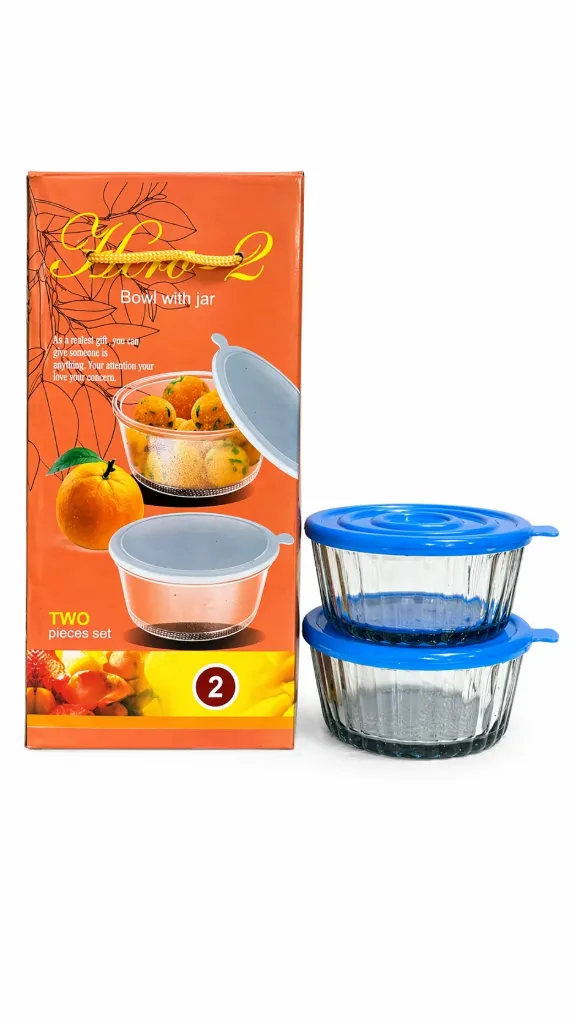 [Bowl Set] 2 pc Small Glass Bowl Set with Plastic Tray & Lid- Dry Fruit Serving Set/Dining Accessories.