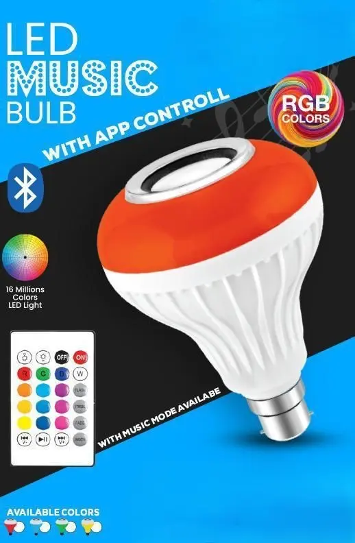 [MH-66] LED Light Bulbs Color Changing with Bluetooth Speakers and Remote Control RGB Bulbs Lamp B22 for Light Home Decoration Bar and Party