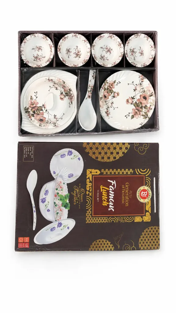 Melamine Dinner Set Venus, Stain Resistant, Beautiful Lotus Flower Design Crockery Dinnerware in Exclusive Round Shape Set for Your Home Kitchen and Gifting