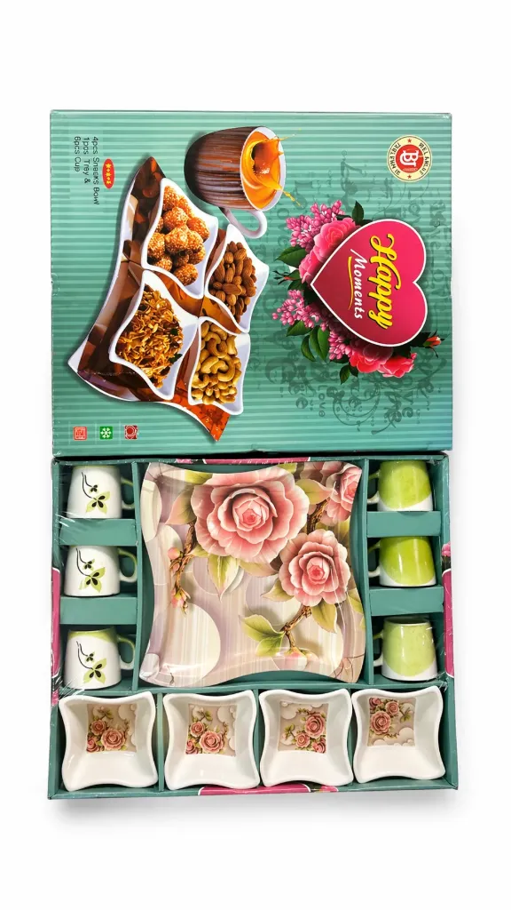 [6 cups 5 square plates] 11-Piece Ceramic Tea Set with 6 Cups and 5 Square Plates,
