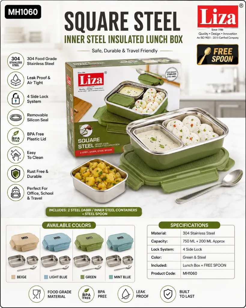 SQUARE STEEL INNER STEEL INSULATED LUNCH BOX