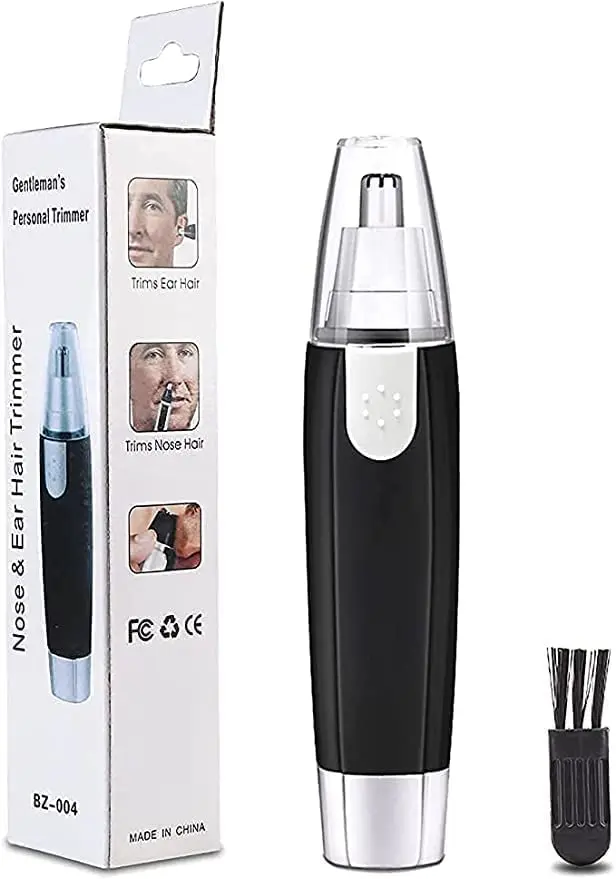3-in-1 Electric Nose & Ear Hair Trimmer for Men & Women – Dual-Edge Blades for Painless Trimming – Eyebrow Grooming Tool – Waterproof (POWER CELL INCLUDED) (Black)