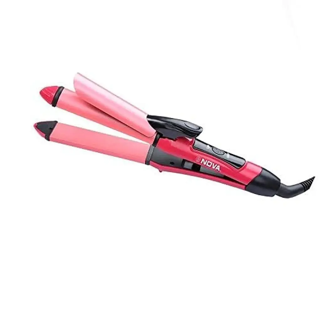 Market Heaven 2-in-1 Hair Straightener and Curler – Ceramic Plates, Quick Heat Up to 180°C, Dual Function Flat Iron with 360° Swivel Cord, Pink